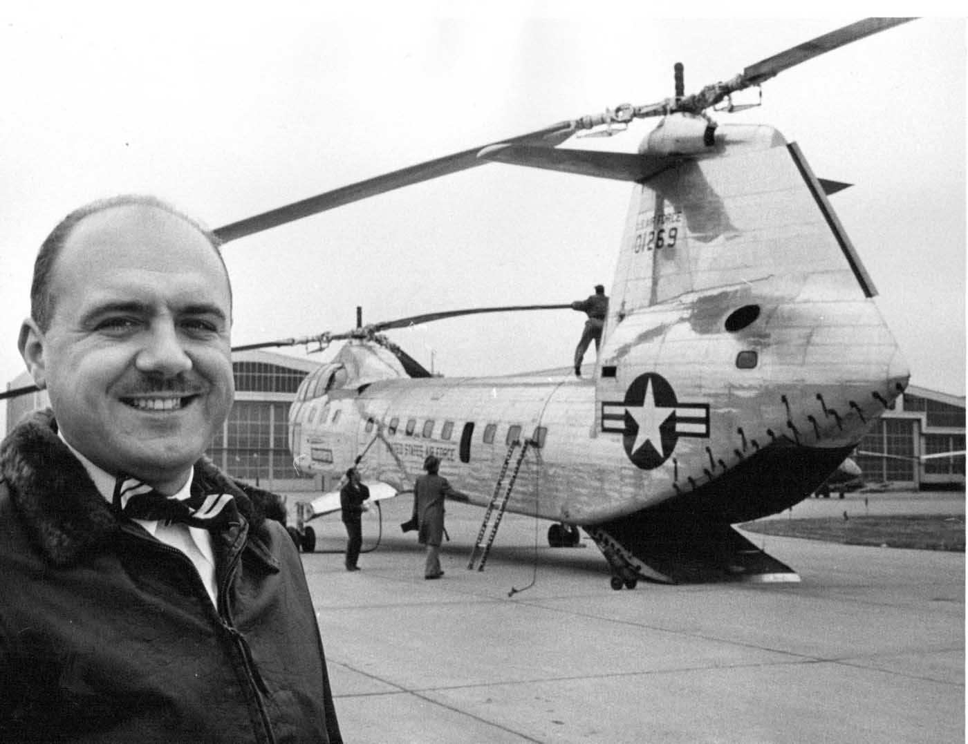 Frank Piasecki poses in front of the first YH-16 Transporter.jpg